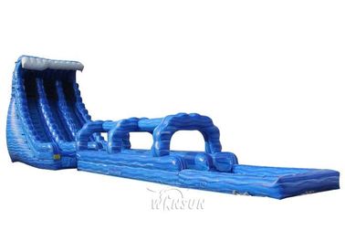 China Lange kommerzielle aufblasbare Wasserrutsche, blaue Zerstampfungs-Doppelt-Weg-Wasserrutsche usine
